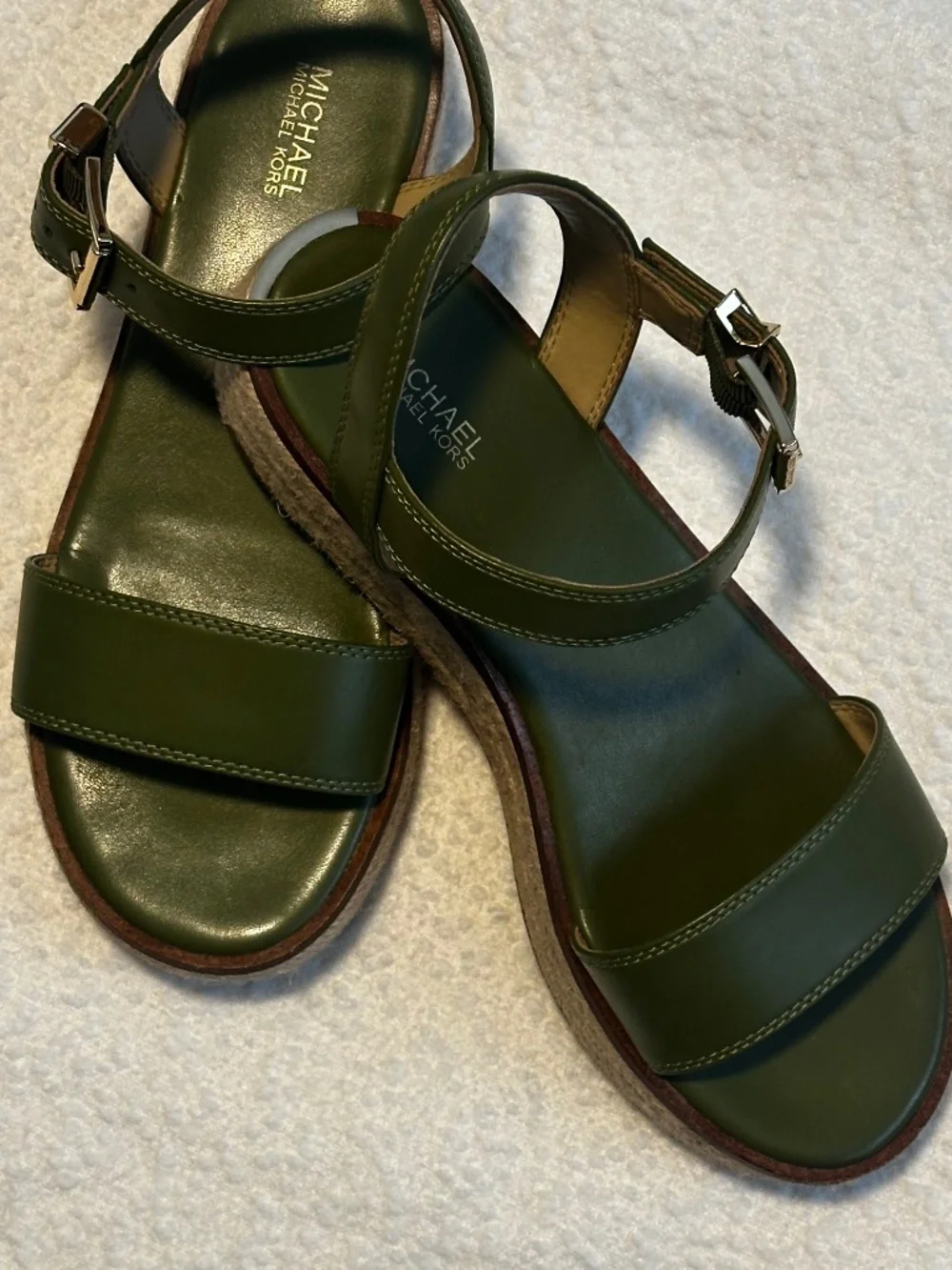 Michael Kors Olive Green Espadrille Platform Sandals W Size 8.5 with Ankle Strap